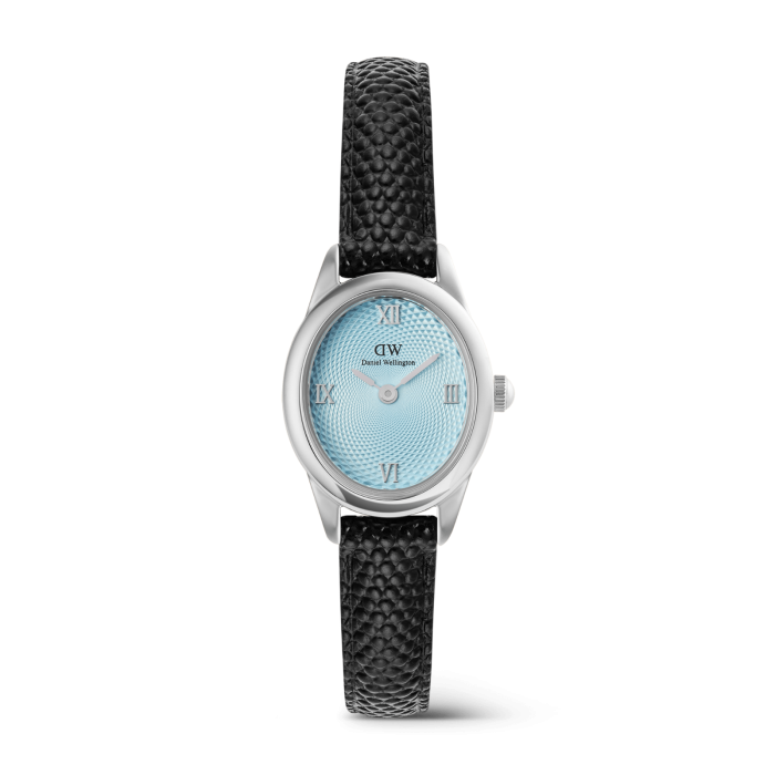 DANIEL WELLINGTON Ophelia Mini Black Lizard Ice Blue Guilloché Silver DW00600896 Kadın KOL SAATİ