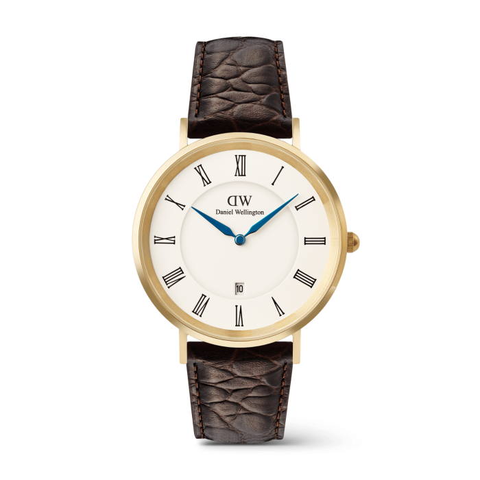 DANIEL WELLINGTON Classic Roman Numerals Date Dark Brown Croc Belly Gold DW00600912 Erkek KOL SAATİ