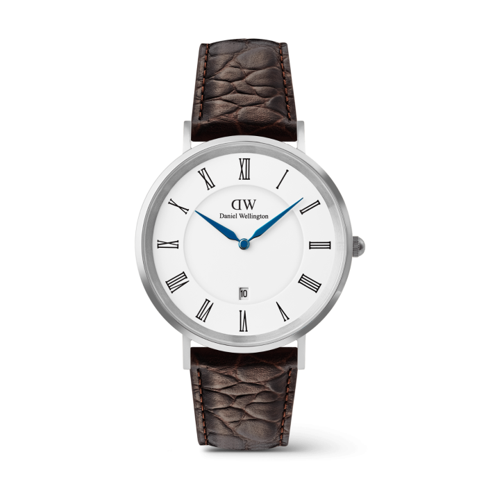 DANIEL WELLINGTON Classic Roman Numerals Date Dark Brown Croc Belly Silver DW00600911 Erkek KOL SAATİ
