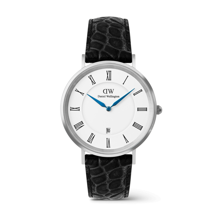 DANIEL WELLINGTON Classic Roman Numerals Date Black Croc Belly Silver DW00600914 Erkek KOL SAATİ